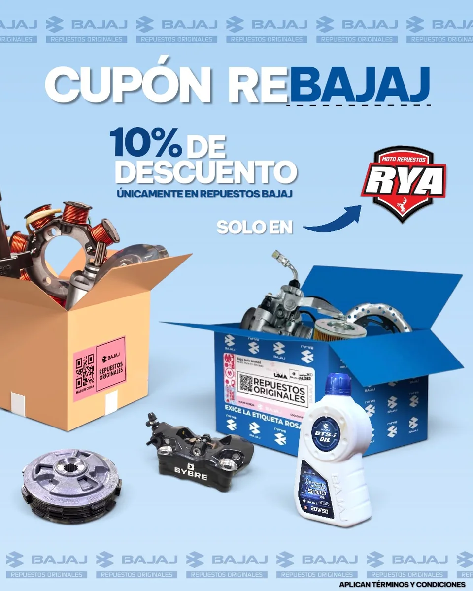 Cupón REBAJAJ con 10 por ciento de descuento en repuestos Bajaj